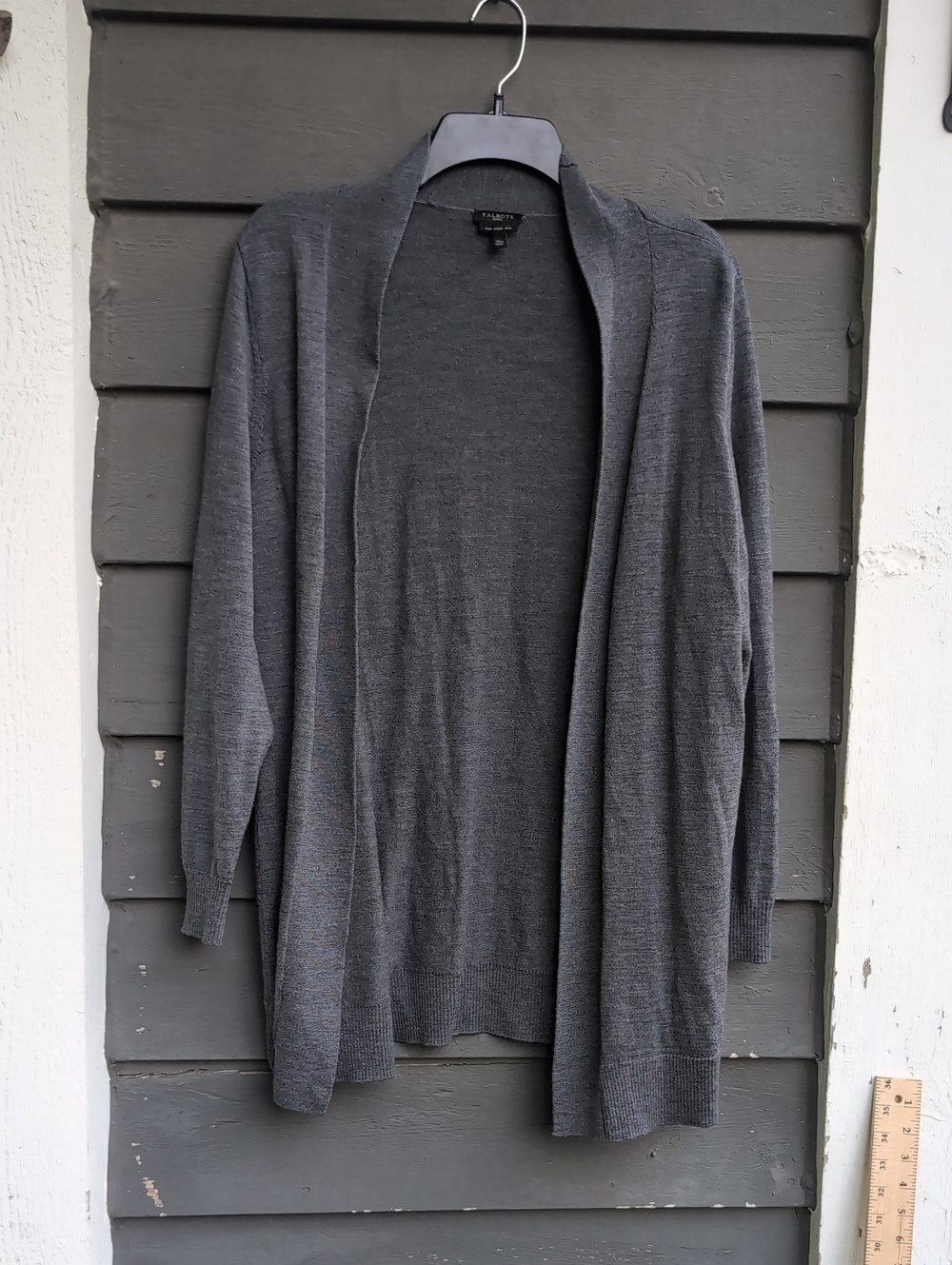 Talbots Dark Gray 100 % Merino Will Open Front Cardigan Size XLP
